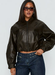 Mastery PU Bomber Jacket Washed Brown