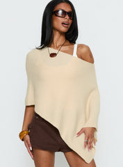 Rouse Off Shoulder Heavy Knit Poncho Cream