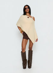 Rouse Off Shoulder Heavy Knit Poncho Cream